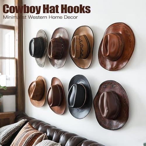 Aoodaily 2.8 Inch Hat Hooks for Wall - (8 Pack) Cowboy Hat Rack, Strong Adhesive Cap Holder, Organizer for Baseball Caps, Western Room Decor - Clear thumbnail 2