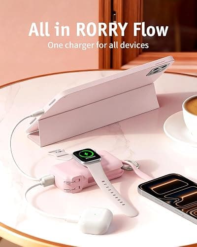 RORRY Flow Portable Charger 10000mAh 40W Wall Plug Power Bank Battery Pack | Built-in USB-C Cable, Keychain Design, Fast Charging, for iPhone 18 Pro/17/16/15, Apple Watch, iPad, Travel Essential thumbnail 4