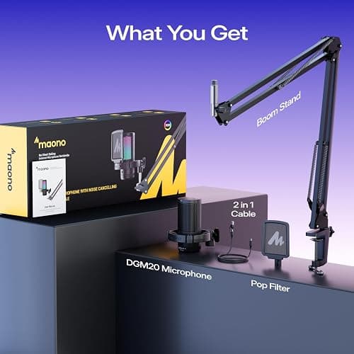 MAONO Gaming USB Microphone, Noise Cancellation Condenser mic with Mute, Gain, Monitoring, Boom Arm for Streaming, Podcast, Vocal, Twitch, YouTube, Discord, PC, Computer, PS4, PS5, Mac, DGM20S thumbnail 9