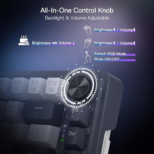 Redragon K673 PRO 75% Wireless Gasket RGB Gaming Keyboard, 3-Modes 81 Keys Compact Mechanical Keyboard Hot-Swap Socket, Dedicated Knob Control and 5-Layer Noise Dampening, Linear Red Switch thumbnail 7