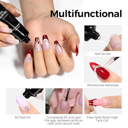 TOMICCA 4-in-1 Solid Gel Nail Glue for Press On Nails, Super Strong Hold Clear Adhesive, UV/LED Gel, Long Lasting, 15g for DIY & Salon Use thumbnail 7