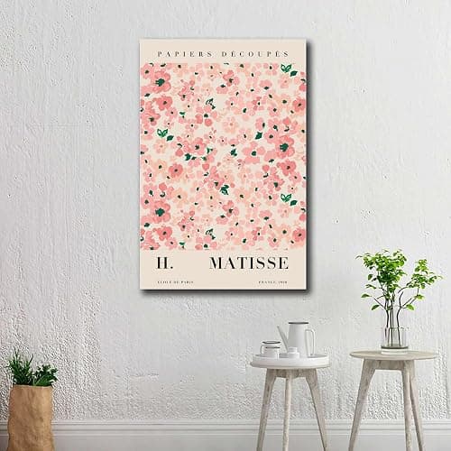 YX Tide Printed Canvas Painting Wall Art Flower Market Prints Pink Matisse Flower Poster Matisse Cut Out Matisse Plant Print Kitchen and Dining Room Wall Decoration 16x24inch Without Frame thumbnail 2