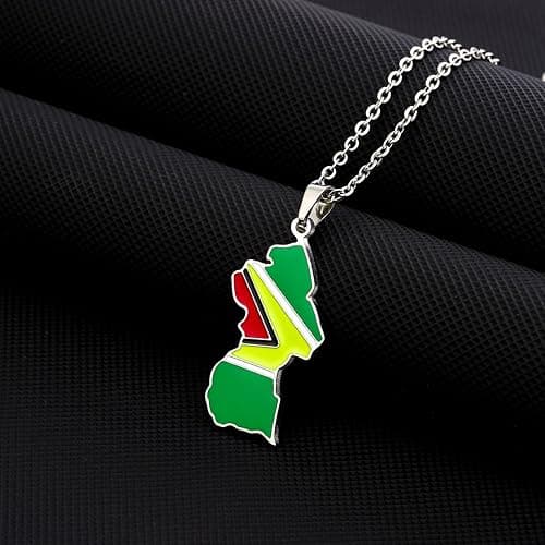 WISHNYMPH Vintage Guyana Map Pendant Necklace Stainless Steel Country Outline Charm Necklace Jewelry thumbnail 3