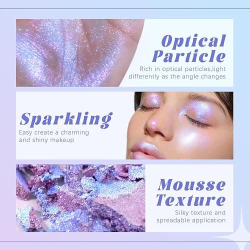 HOSAILY Holographic Duochrome Purple Blue Eyeshadow&Highlighter Palette, Color Shift Glitter Iridescent Cream Highlighter, Smooth Long Lasting Sparkling Eyeshadow Mermaid Facial Illuminator Makeup#04 thumbnail 3