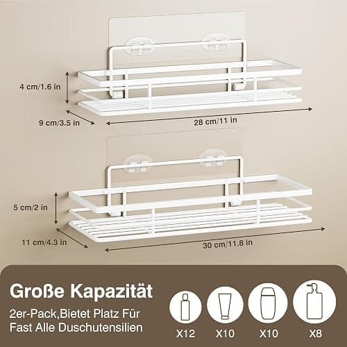 saffruff Shower Shelf No Drilling Pack of 2 Shower Shelves Shower Basket Bathroom Organiser Bathroom Shelf Shampoo Holder Shower Kitchen Bathroom Organiser with 2 Adhesive Surfaces thumbnail 2