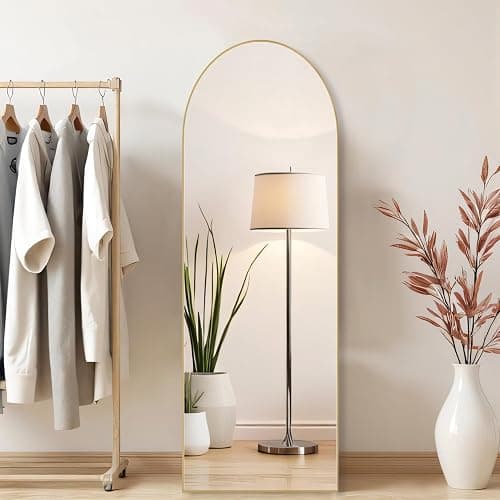 Arched Mirror Full Length, Upgraded 16"x59" Body Wall Mirrors with Shatter-Proof Glass, Floor Standing, Hanging or Leaning, Tall Arch Mirror with Stand Aluminum Alloy Frame for Bedroom Cloakroom thumbnail 3