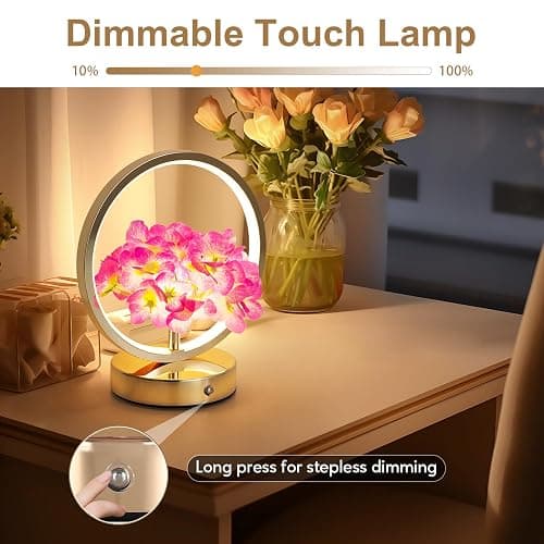 JHXLAMP Birthday Gifts for Women Mom,Hydrangeas Flower Touch Lamp,Rechargeable Cordless 3 Way Dimmable Small Night Lightfor Home Decor,Bedroom,Living Room Office Thank You Gifts for Festival-Purple thumbnail 3