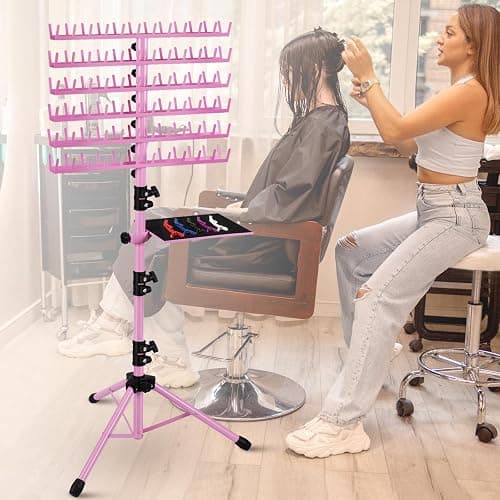 Klvied Braiding Hair Rack Standing 144 Pegs, Heavy Duty Hair Racks for Braiders Standing, Hair Divider Rack for Braiding Hair Separator, Braiding Rack with Carrying Bag and Hair Braiding Tools, Pink - Pink thumbnail 2