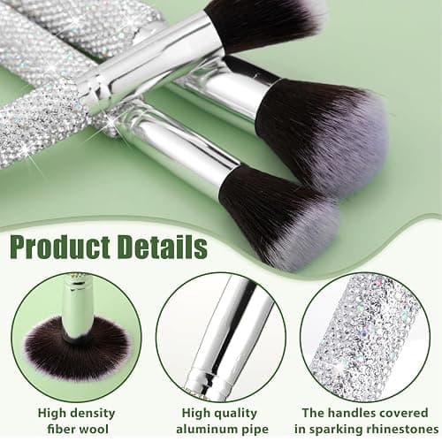 Nuogo 13 Pcs Rhinestone Makeup Brushes Set 12 Bling Crystal Professional Face Cosmetics Blending Liquid Foundation Powder Concealer Eye Shadows Make up Beauty Tool Glitter with 1 Holder thumbnail 2