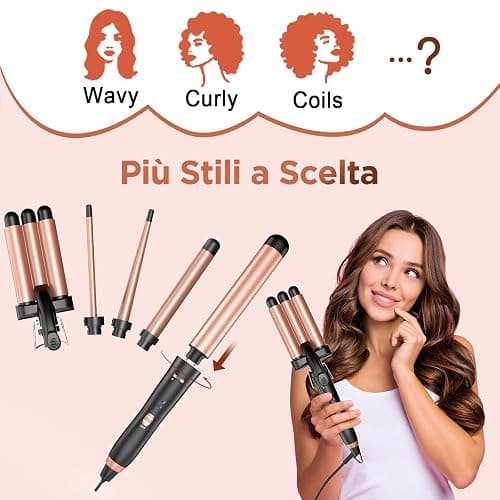 BESTOPE MIX Ferro Arricciacapelli 5 in 1- Set Ferro Arricciacapelli Rivestimento in Ceramica, Piastra Onde per Capelli 2 Température, Piastra per Onde con Ferri di Diverso Diametro, Calore Delicato thumbnail 6