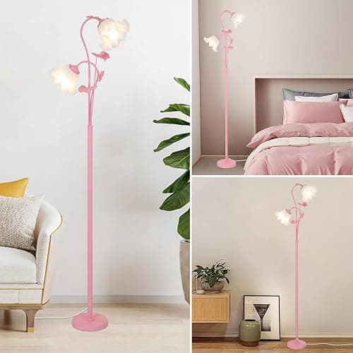 HMVPL Pink Flower Floor Lamp, Floral Standing Lamp with 2 LED 5W Blubs, Foot Switch, Modern Corner Tall Lamp with Acrylic Shade, Girls Cute Floor Lamp for Living Room Bedroom Office Kids Reading thumbnail 7