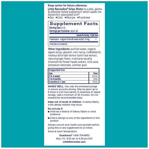 Little Remedies Gripe Water with Chamomile, Baby Gas Relief, 4 Fl Oz | Herbal Supplement with Chamomile, Relieves Gas, Colic & Hiccups, Safe for Newborns, No Alcohol or Artificial Dyes thumbnail 2