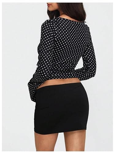 Milumia Women's Polka Dots Bell Sleeve Crop Tee Top Y2K Ruched Slim Fit Going Out T Shirt thumbnail 3