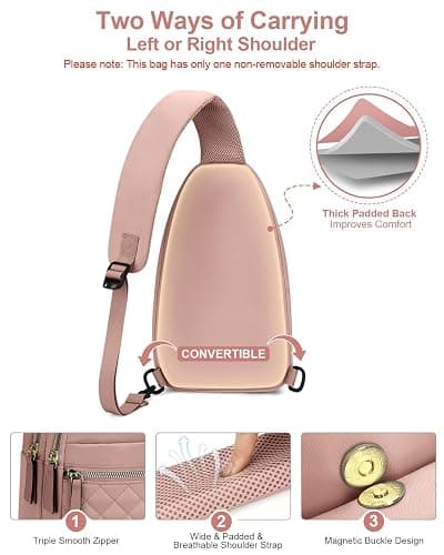 Capolo Sling Bag for Women Men Waterproof Crossbody Bags for Women Trendy Casual Fanny Pack with Convertible Shoulder Strap Chest Bag for Travel Hiking(Pink, Medium) thumbnail 6