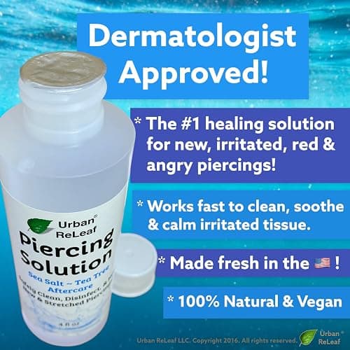 Urban ReLeaf Piercing Solution, Sea Salts & Tea Tree Aftercare, 4 oz | Ready to Use, Safely Clean & Calm New & Stretched Piercings, Gentle Effective Natural, Works Fast thumbnail 2