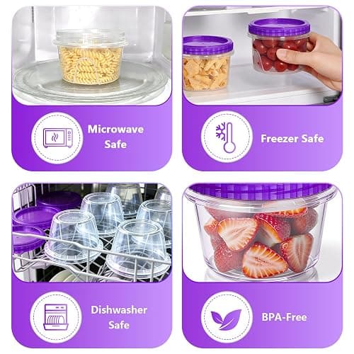 Slomg 10 Pack 16 oz Freezer Storage Containers with Purple Twist Top Lids, Small Plastic Food Storage Soup Meal Prep Containers, Leakproof Overnight Quart Containers for Lunch Leftover Fruit Salad Oat thumbnail 4
