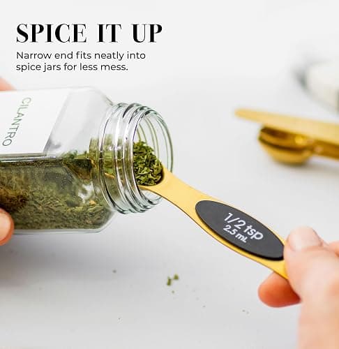 Magnetic Measuring Spoons Set – Stainless Steel Gold Measuring Spoons for Cooking and Baking – Cute and Durable Gold Kitchen Accessories - Great for Gifting thumbnail 7