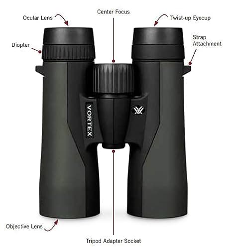 Vortex Optics Crossfire HD 10x42 Binoculars - HD Optical System, Tripod Adaptable, Rubber Armor, Waterproof, Fogproof, Shockproof, Included GlassPak - Unlimited, Unconditional Warranty thumbnail 5