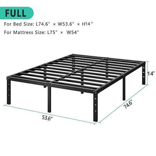 HLIPHA Metal Platform Bed Frame 14 Inch Tall,No Box Spring Needed,Full Size Bed with Heavy Duty Strong Support Slats,Easy to Assemble,Black thumbnail 3
