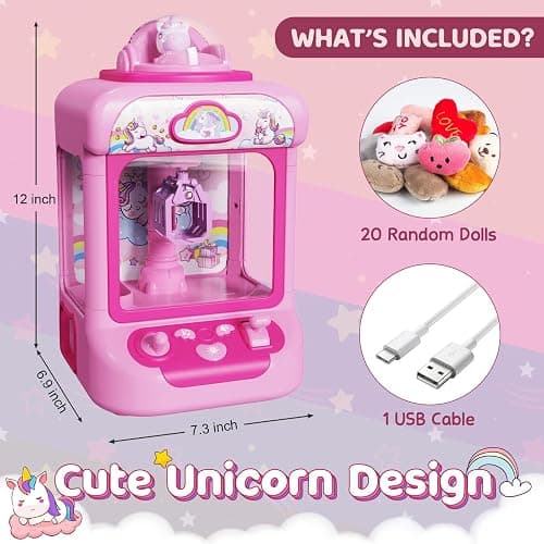 Marlrin Claw Machine for Kids, Mini Vending Machine Girls Unicorn Toys, Candy Grabber Prize Dispenser with Sound & 20 Mini Plush Toys, Electronic Arcade Game Indoor Toy for Home Party Birthday Gifts thumbnail 2