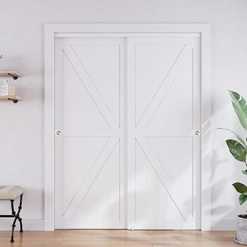 SMARTSTANDARD Sliding Closet Door, 60x80 Inch Double Barn Doors, Double K Shape Sliding Door with Hardware Kit, Pre-Drilled MDF Panel with PVC Surface, White thumbnail 3