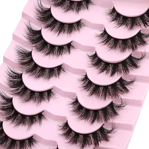 Mink Lashes False Eyelashes Wispy 3D Volume Cat Eye Faux Mink Eyelashes Natural Look 18mm Strip Eyelashes Pack 7 Pairs by Kiromiro thumbnail 3