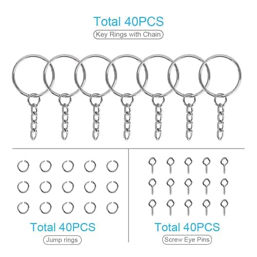 160PCS Keychain Making kit - 40PCS Swivel Lobster Clasp, 40PCS Key Rings with Chain, 40pcs Jump Rings and 40pcs Screw Eye Pins for Keychain Lanyard, Crafts and Jewelry Making thumbnail 5