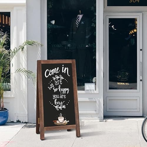 AMUSIGHT Wooden A-Frame Sign, Magnetic 40" x 20" Brown Chalk Board Sign Board, Double-Sided Sandwich Board Signs Outdoor, Chalkboard Easel, Menu Board for Restaurant, Business or Wedding thumbnail 2