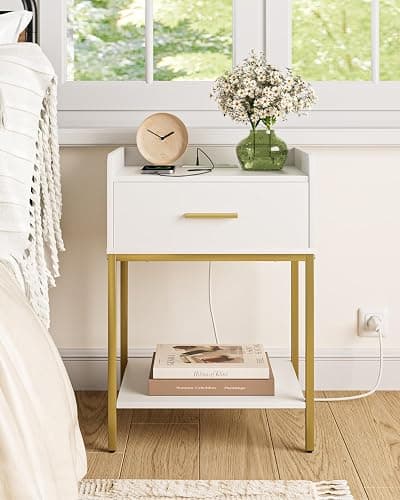 Apetaccat Nightstand with Charging Station,3-Tier Bedside Table for Small Space,Modern Night Stand with Storage Drawer and Shelf,Small Side Table for Bedroom,Living Room,White thumbnail 6