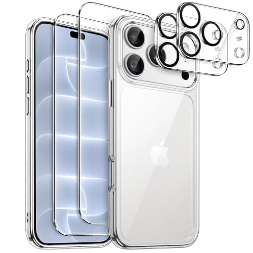 JETech 5 in 1 Clear Back Bumper Case for iPhone 18 Pro Max, Clear | Anti-Yellowing, 2 Tempered Glass Screen Protectors, 2 Camera Lens Protectors, Shockproof Protection - Image 1
