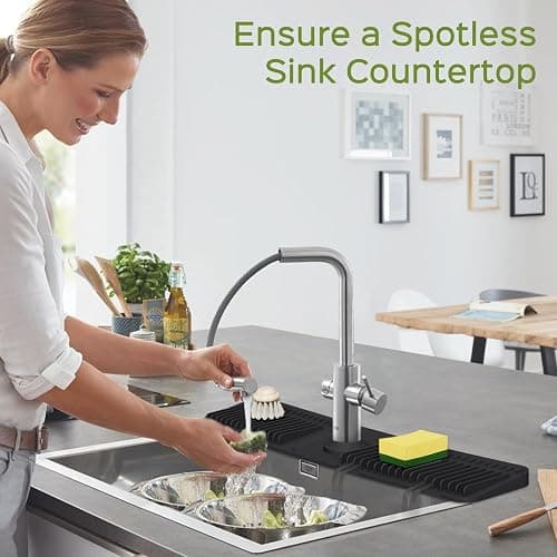 24 Inch Silicone Faucet Mat for Kitchen Sink Splash Guard – 2025 Upgraded Draining Mat with Water Tray Behind Faucet – Countertop Protectors to Catch Spills (Black, 24" x 5.5" ) thumbnail 5