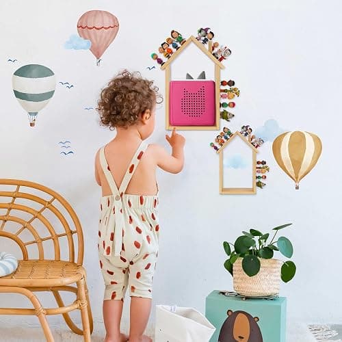for Tonies Shelf Magnetic - for Tonies Figure Organizer Kids Room, Wooden Display Shelf for Tonies Box Holder, Wall Floating Shelves Toy Storage, House Shape Set of 2 with 38Pcs Adhesive Metal Plate thumbnail 2