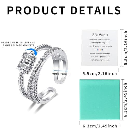 Fidget Ring for Anxiety Women,Rings for Teen Girls,Give Kids/Daughter/Mum/Granddaughter Gifts,with Spinner of Ring,Hug Mother Gift,Can Calm Mood And Health Sleep,Adhd Aids,Unusual Adjustable Jewellery thumbnail 2