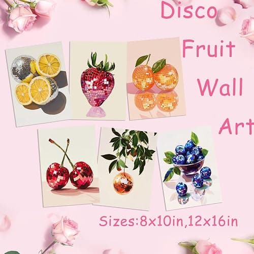 6Pcs Disco Fruit Wall Art funky fruit wall decor pictures Kitchen Poster Preppy Trendy Prints Strawberry lemon cherry Painting Artwork for Living Room Bathroom Girls Room Decoration 8x10in - Poster - 10L"x8W" thumbnail 9