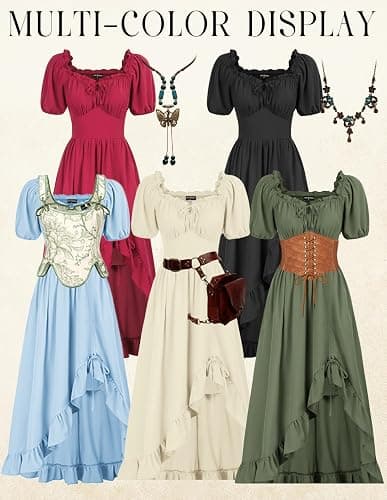 Scarlet Darkness Renaissance Dress Women Cottagecore Corset Dress Ruffle Maxi Dress with Pockets thumbnail 6