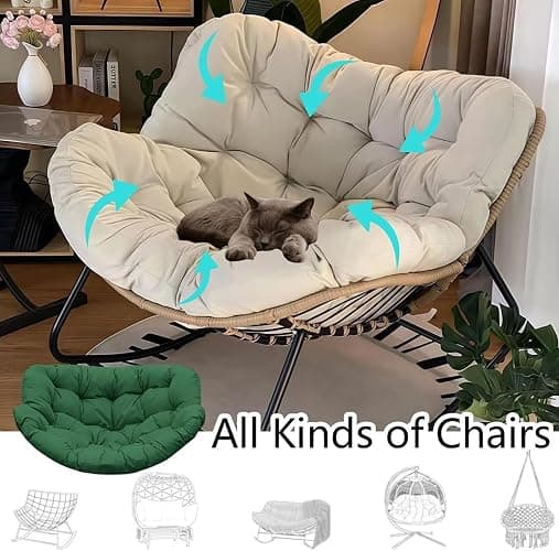 Indoor Outdoor Rocking Chair Cushion, Thicken Waterproof Patio Papasan Rocking Egg Chair Cushion (Only Cushion) for Patio, Garden, Living Room, Sun Lou(Grey) thumbnail 5