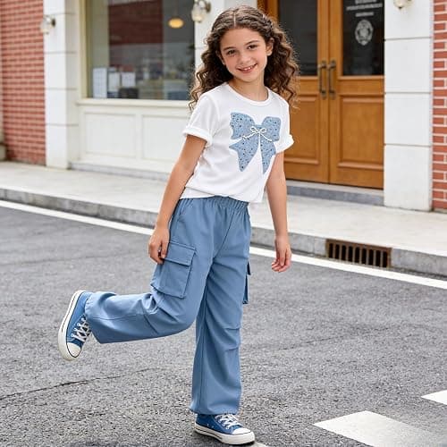 Voxikodex Girls Clothes 2 Piece Cute Butterfly Print T-Shirt Tops & Cargo Pants Spring Summer Outfits Teen Tween Girls 9-14Y thumbnail 2