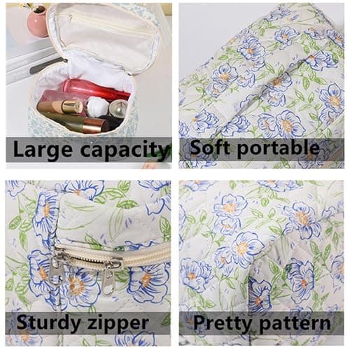 Dkieuyu 3Pcs Cotton Quilted Makeup Bag Set, Cute Floral Makeup Bags, Large Travel Coquette Make up Bag Cosmetic Bag Toiletry Organizer Bag for Women Girls (A) thumbnail 6