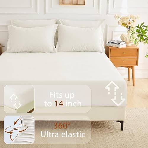 MUXHOMO 7 Pieces Queen Comforter Set, Soft Bed in a Bag Queen Size, All Season Bedding Set with Comforter, Flat Sheet, Fitted Sheet, Pillowcases & Shams, Ivory thumbnail 6