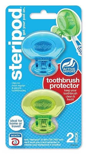 Steripod Clip-on Toothbrush Protector, Mix Colors, Pack of 2 - Image 1