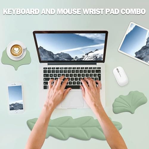 Lauspuck Keyboard Wrist Rest Pad Set, Leaf Shape PU Leather Memory Foam Wrist Cushion Support,Mouse Wrist Rest Pad,Non-Slip Wrist Support for Easy Typing Pain Relief, Green Leaf thumbnail 8