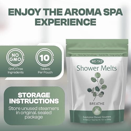 We-Tab Shower Steamers 10-pk with Essential Oil Aromatherapy to Breathe Clear, Long Lasting Eucalyptus Scent, for Relaxation, Stress & Sinus Relief and Self Care. Great for Flu & Cold Season. thumbnail 5