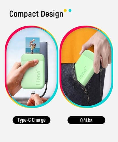 Liene Pearl K100 Photo Printer, 2x3” Mini Portable Instant Phone Printer 50 Zink Adhesive Paper, Bluetooth 5.2 Compatible w/iOS & Android, Small Color Picture Printer for iPhone Smartphone Green thumbnail 2