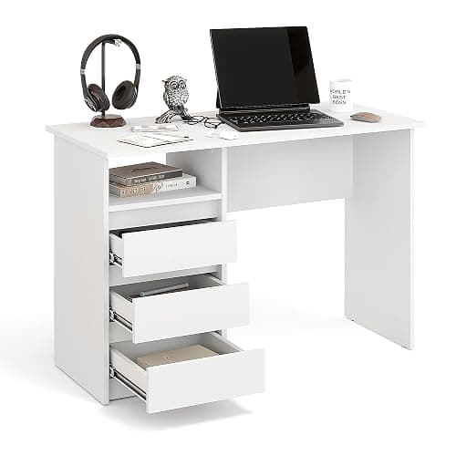 Komto Bureau avec Rangement – Modèle Blanc avec 3 Tiroirs, Idéal pour Chambre Ado ou Espace de Travail, Style Moderne | Oslo 110 x 50 x 74 cm thumbnail 4