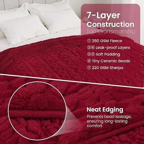 Drewin Adults Weighted Blanket Queen Size 15 lbs, 3D Stylish Fluffy Jacquard Sherpa Weighted Blankets for Sofa Bed, Cozy Thick Winter Heavy Blanket for Calming, Ceramic Beads, 60 x 80 inches, Red thumbnail 6