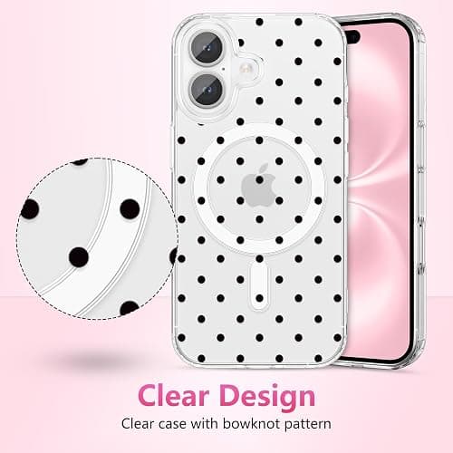 ZTOFERA Magnetic for iPhone 16 Plus Case,Cute Polka Dot Phone Case Aesthetic Striped Clear Trendy Slim Soft Shockproof Protective Phone Cover for Women Girls, Black Dot thumbnail 2