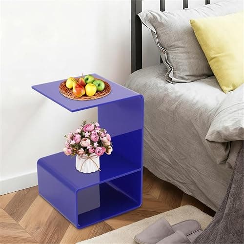 Eapmic Acrylic Side Table, 21.6" C Shaped End Table, Free Standing Storage Tables, 3 Tier Bedside Nightstand, Small Coffee Tables for Living Room Bedroom Bathroom Entryway (Blue) thumbnail 5