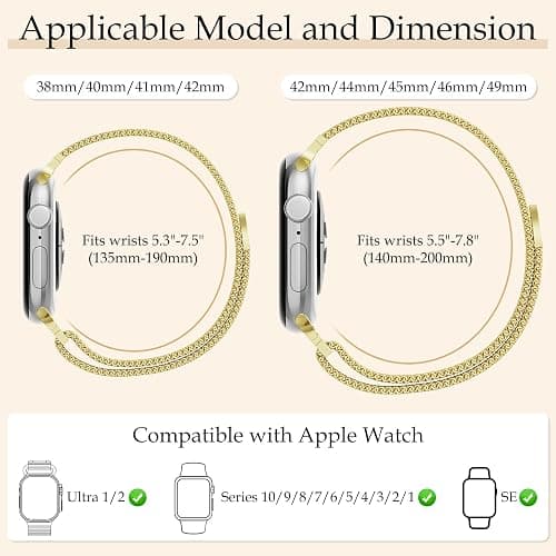 Waterproof Stainless Steel Milanese Band with Case Compatible for Apple Watch 38mm 40mm 41mm 42mm 44mm 45mm 46mm 49mm Women/Men,Magnetic Strap for iWatch Series 11 10 9 8 7 6 5 4 3 2 1 SE SE3 Ultra2/3 thumbnail 5