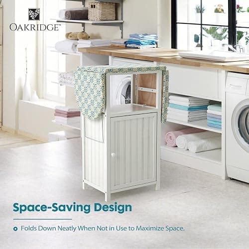 OakRidge Deluxe Ironing Board with Storage Cabinet, Perfect for Small Spaces with Extra Storage, Folding Station, Crafted with 100% Durable Wood, White Design – Measures 36.5" H x 15.5" W x 23" L thumbnail 6