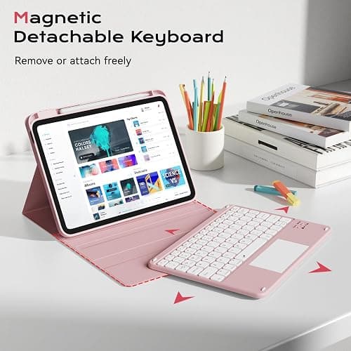 aoub Compatible for iPad A16 Case with Keyboard 11th /10th Generation 2025/2022, Multi-Touch Trackpad, 7 Color Backlit, Detachable Bluetooth Keyboard for iPad 11th/10th Gen 11 inch/ 10.9 inch, Pink thumbnail 7